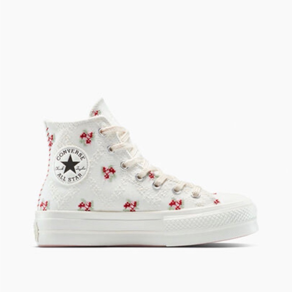New In Box Converse Women's White and Red Embroidered High-Tops